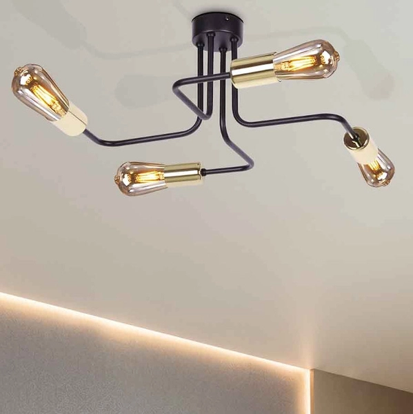 Sufitowa lampa retro KUGA K-4942 plafon do sypialni czarny złoty