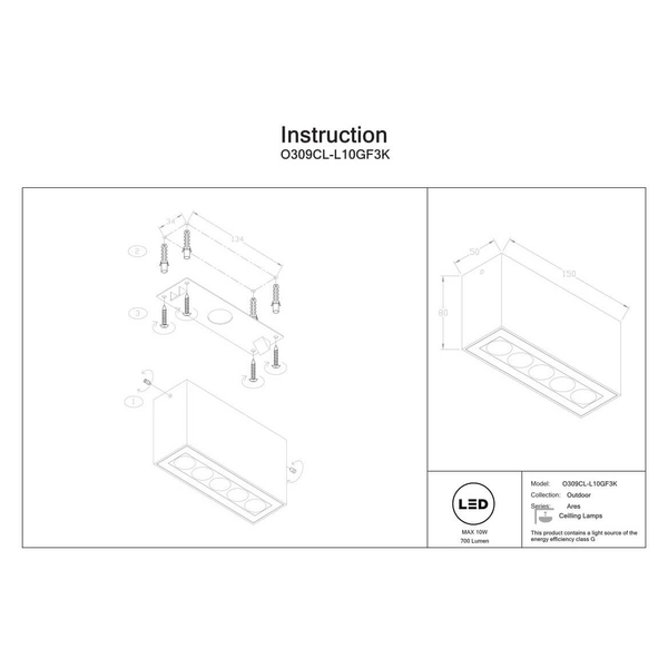 Zewnętrzna lampa sufitowa Ares O309CL-L10GF3K LED 10W 3000K IP54 grafitowy