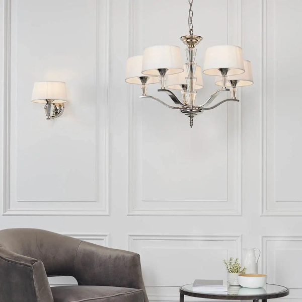 Lampa wisząca z abażurkami Fiennes FIENNES-5NI na łańcuchu chrom biały