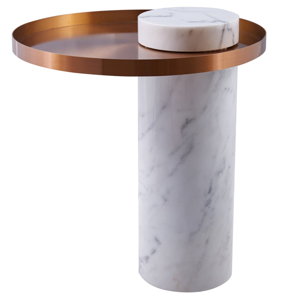 Modernistyczny stolik kawowy COLUMN DP-FA1 white copper Step marmur stał biały miedziany