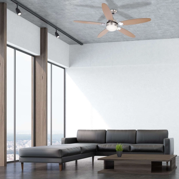 LAMPOWENTYLATOR sufitowy AZURA 0308 Globo drewniana OPRAWA plafon WIATRAK z regulacją obrotów chrom nikiel brązowy