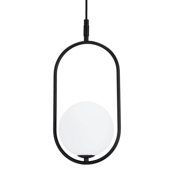 Czarna lampa wisząca Cordel szklana kula frame do sypialni