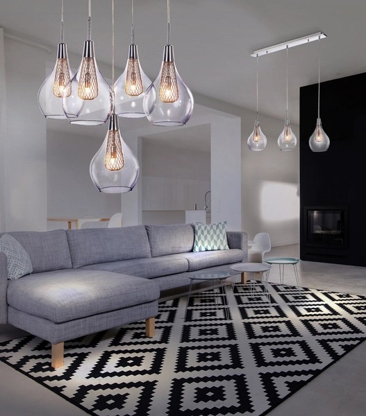 Salonowa lampa wisząca Elektra szklane krople chrom