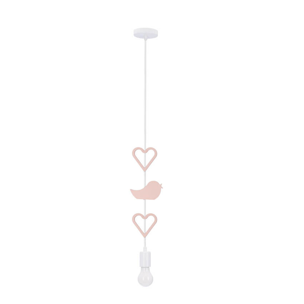 Drewniana lampa wisząca Heart dla dzieci biała różowa