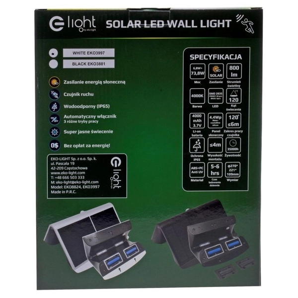 Lampa elewacyjna solarna Butterfly EKO3997 Milagro LED 6,8W IP65 czarna