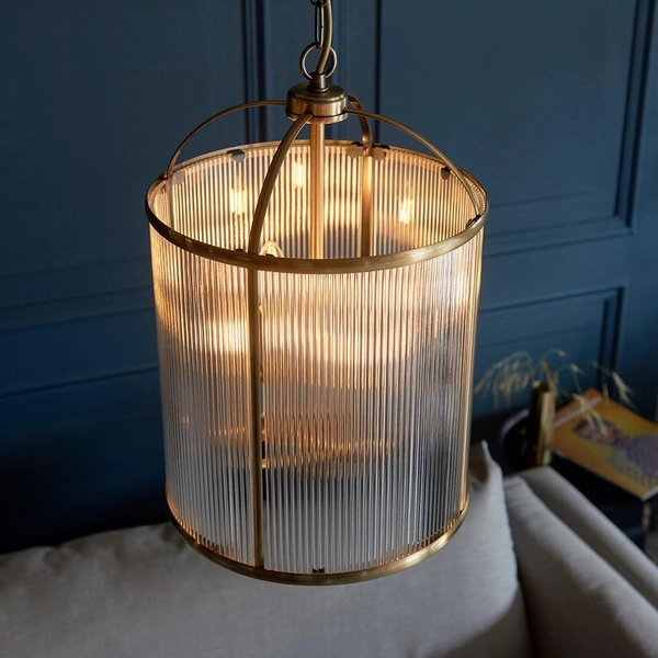 Zwisowa lampa na łańcuchu Lambeth Ribbed 106711 szklana mosiądz