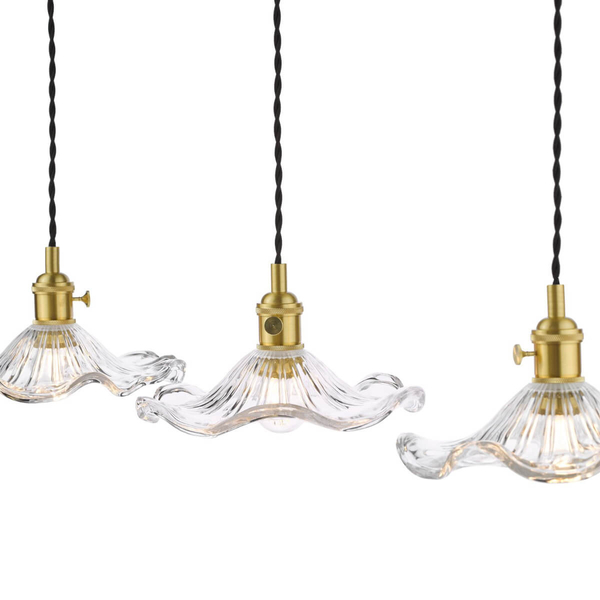 Falista lampa wisząca Hadano HAD3640-12 szklana mosiądz przezroczysty