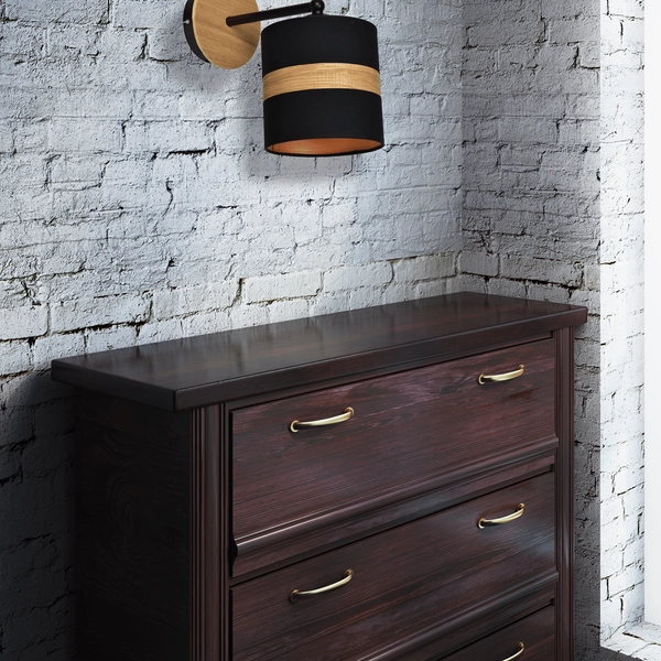 Drewniana lampa ścienna Terra kinkiet z abażurem do sypialni czarny