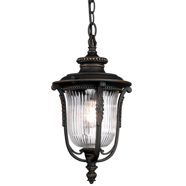 Wisząca LAMPA ogrodowa Luverne KL-LUVERNE8-M Elstead KICHLER industrialna OPRAWA metalowy zwis na łańcuchu IP44 brąz przezroczysty