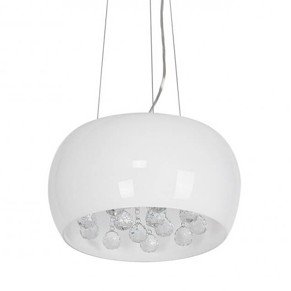 Wisząca lampa glamour Quince do pokoju kryształki biała