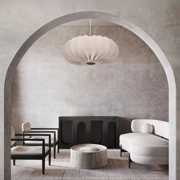 Skandynawska wisząca lampa nad stół 31-39231 regulowany tkanina beżowy