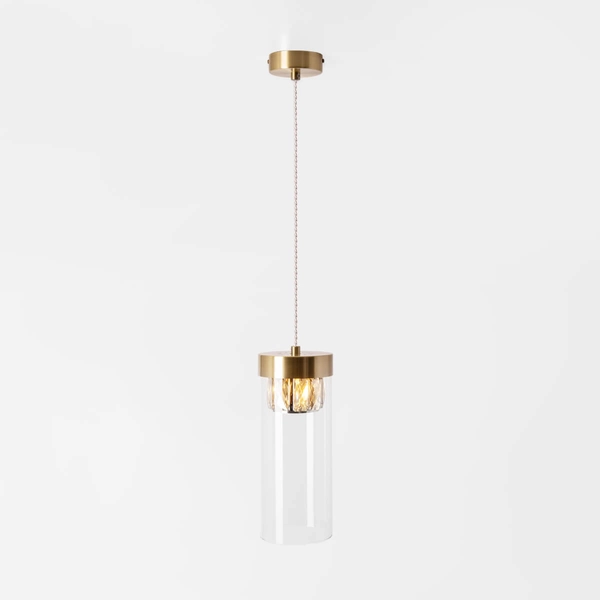 Lampa wisząca GEM P0389-01D-0FD2 szklana tuba złota przezroczysta