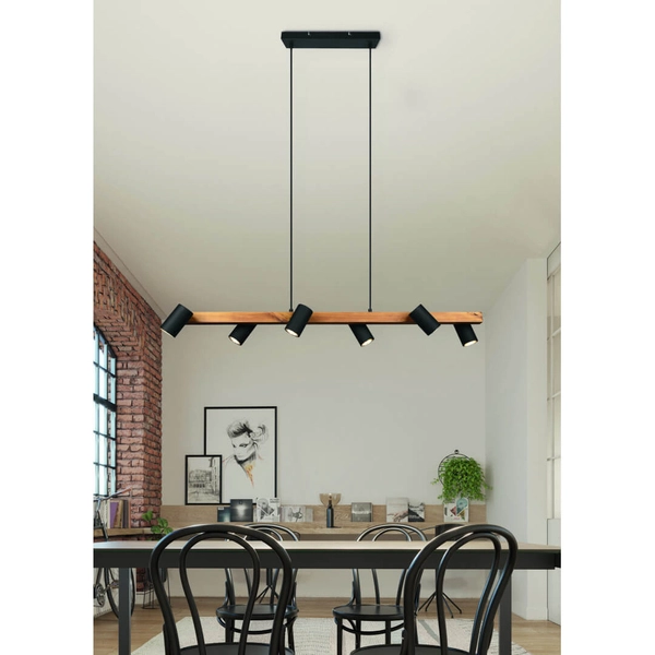 Zwieszana lampa na listwie VANTOS DL632312490 regulowana drewniana czarny