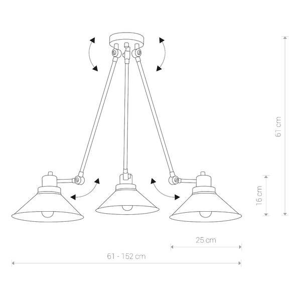 Lampa wisząca z wysięgnikami do regulacji TECHNO metalowa czarna biała TECHNO 9142
