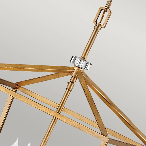 Wisząca lampa QN-STINSON-4P-L-DBR klatka kryształ mosiądz