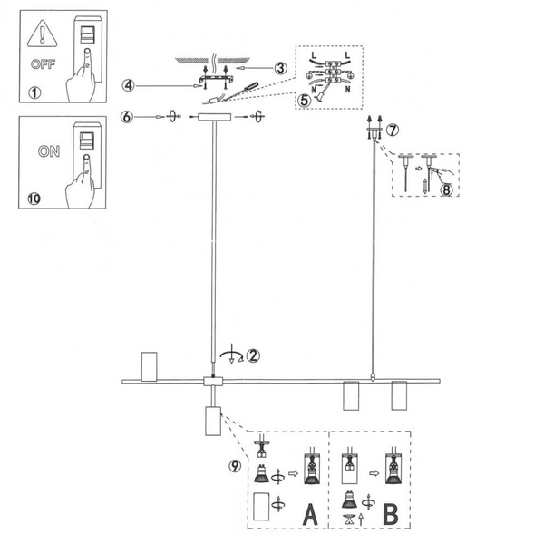 Wisząca lampa do sypialni ARIZONA LP-074/4PL BK/GD złote tuby na listwie zwis