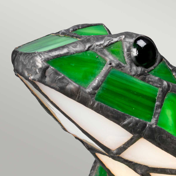 Stołowa lampa Tiffany QZ-FROG-TL Quoizel witrażowa zielony biały czarny
