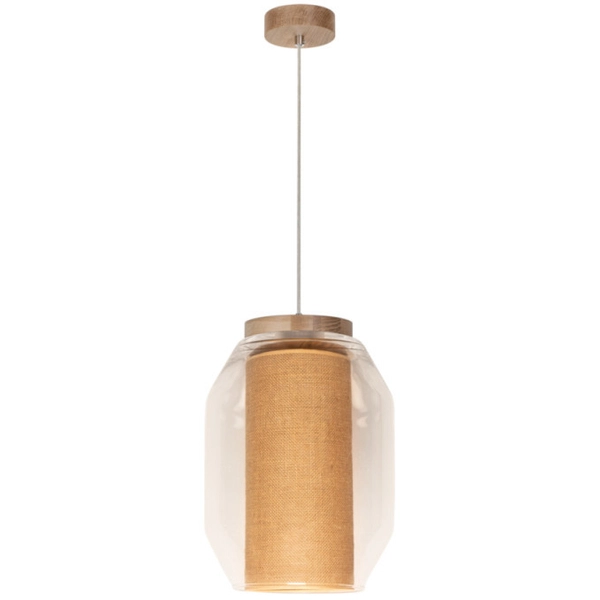 Lampa wisząca VASO 179010174 abażurowa szklany słoik przezroczysty drewno