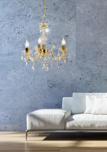 Lampa wisząca MARIA TERESA 33-94639 metalowa świecznikowy kryształki złote
