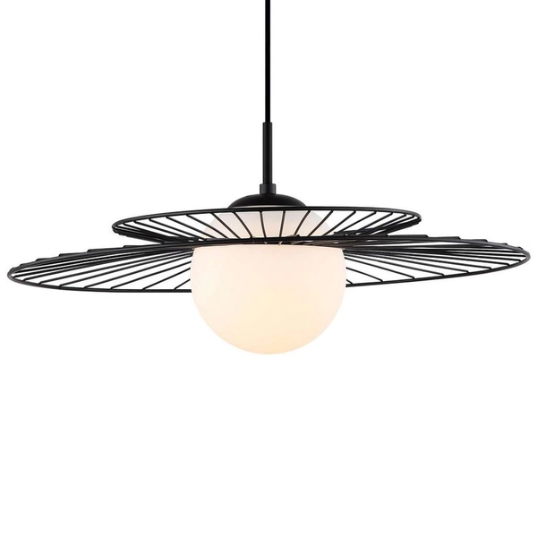Druciana LAMPA wisząca SARAH MDM-4000/1 BK Italux okrągła OPRAWA szklana kula ball ZWIS kapelusz czarny biały