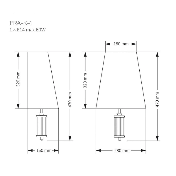 Ścienny kinkiet do sypialni Prato PRA-K-1 (Z) tkaninowy czarny mosiądz