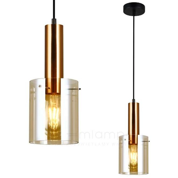 Wisząca LAMPA skandynawska SARDO PND-5581-1-BRO+AMB Italux loftowa OPRAWA szklany ZWIS okrągła tuba mosiądz bursztynowa
