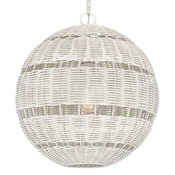 Kulista lampa wisząca Lindendale QZ-LINDENDALE-P-AWH okrągła rattan biały