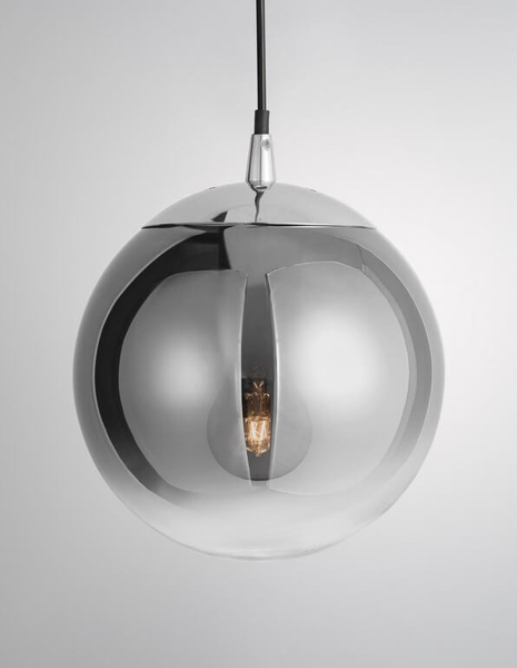 Kulista lampa wisząca Caleta do salonu chrom przydymiona