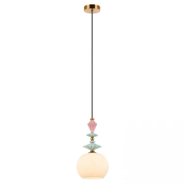 Ceramiczna wisząca lampa 22079 szkło opalowe do przedpokoju mosiądz