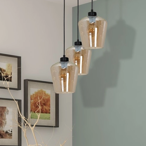 Skandynawska LAMPA wisząca SANTIAGO MLP6613 Milagro loftowa OPRAWA szklany ZWIS kaskada czarna bursztynowa