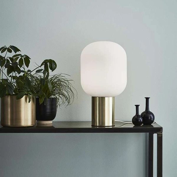 Modernistyczna LAMPA stołowa BROOKLYN 107868 Markslojd stojąca LAMPKA biurkowa tuba mosiądz biała