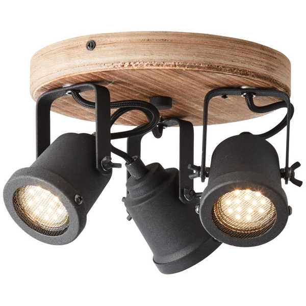 Industrialna lampa sufitowa Inge HK18998S76 reflektorki drewno czarna