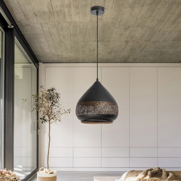 LAMPA wisząca KAIA 2278 Rabalux ażurowa OPRAWA orientalny zwis czarny złoty