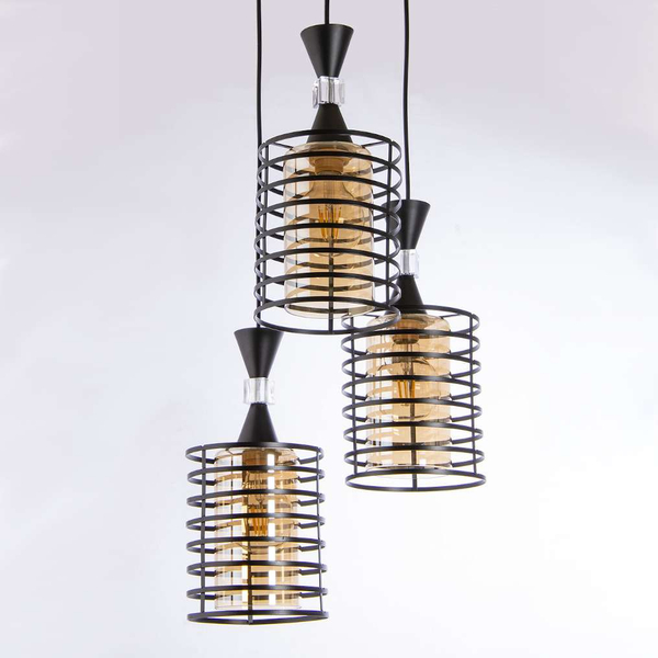 Wisząca lampa industrialna VEN W-3991/3 BK druciana czarny miodowy