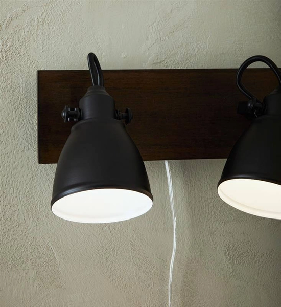 Sypialniana lampa ścienna Native 2-punktowa czarna drewniana
