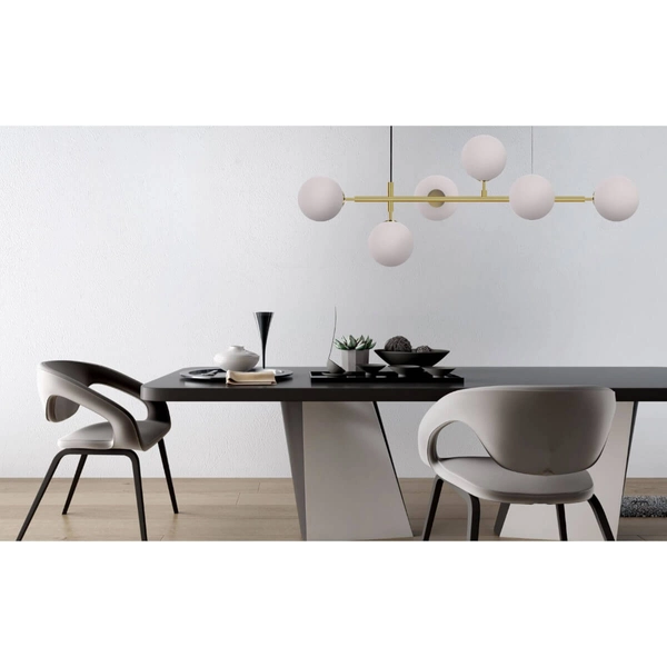 Modernistyczna lampa wisząca ALISA LP-005/6P WH Light Prestige metalowa oprawa szklane kule zwis złoty biały