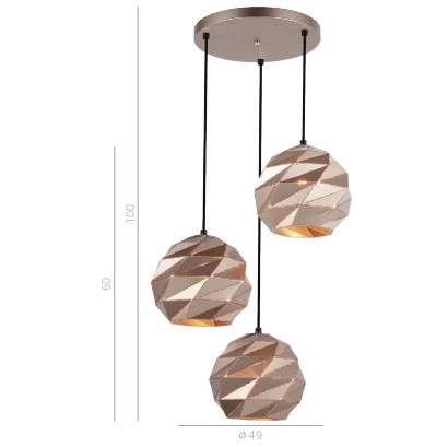 LAMPA wisząca PALERMO PND-2424-3S-GD Italux metalowa OPRAWA geometryczny ZWIS kaskada kule balls złote