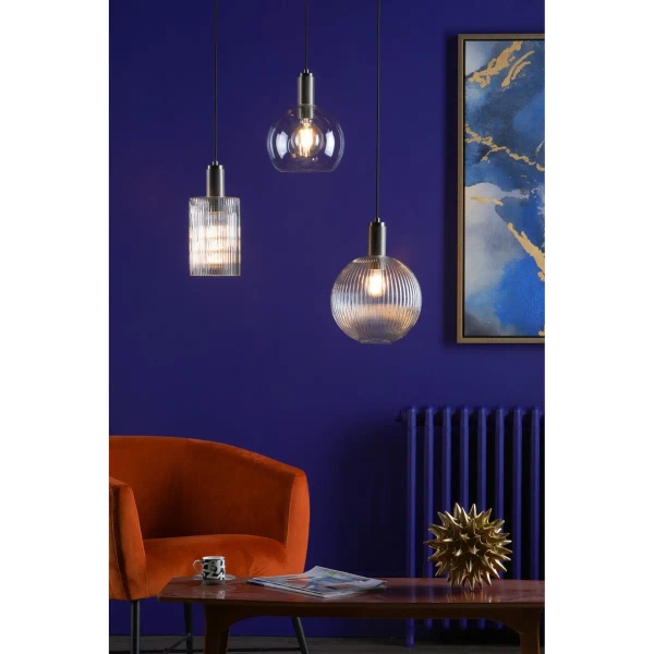 Industrialna zwisająca lampa Nikolas NIK0167-E01 ryflowane szkło chrom