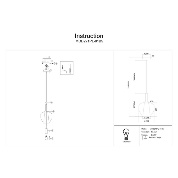 Wisząca lampa nad stół Duality MOD271PL-01B5 Maytoni czarny przydymiony