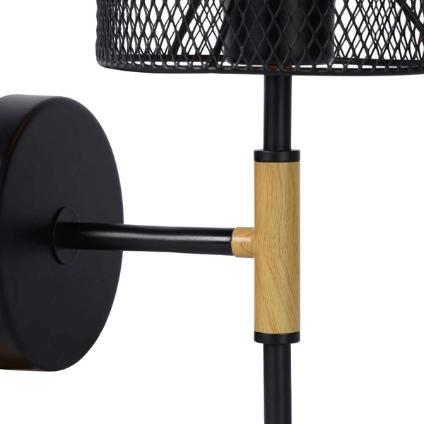Loftowa LAMPA ścienna BASKETT 45259/01/30 Lucide metalowa OPRAWA druciany kinkiet czarny drewno