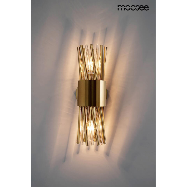 Szklana lampa na ścianę Lorenzo MSE010100338 Moosee metalowa kryształowa złota