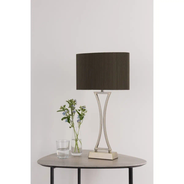 Stołowa lampa do salonu Oporto OPO4175 z abażurem brązowy mosiądz