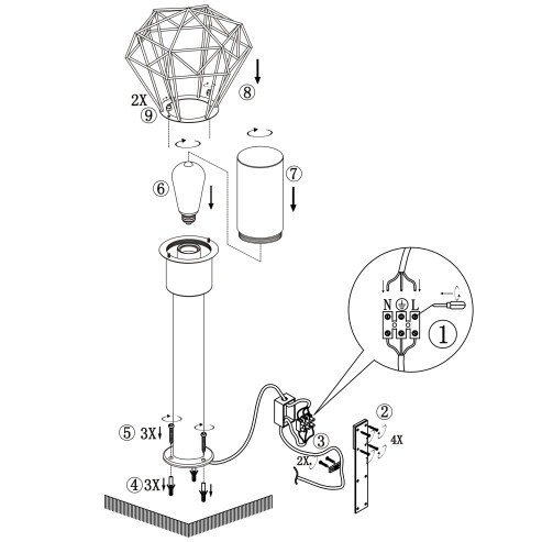 Zewnętrzna LAMPA stojąca HORACE 31356 Globo ogrodowa OPRAWA metalowy druciak outdoor IP44 czarna