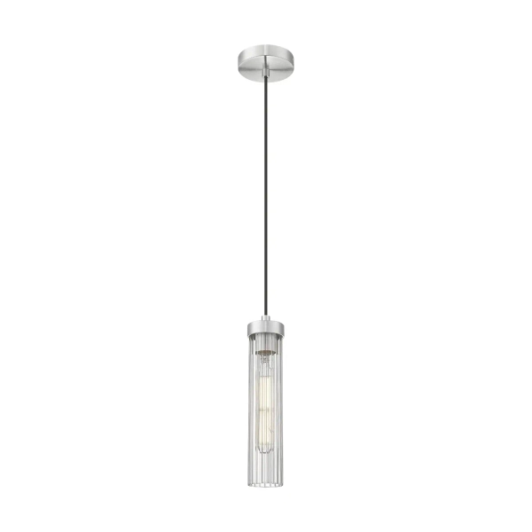 Podłużna lampa wisząca QUINCY nikiel satynowy szklany metalowy E27 do jadalni P01828NS