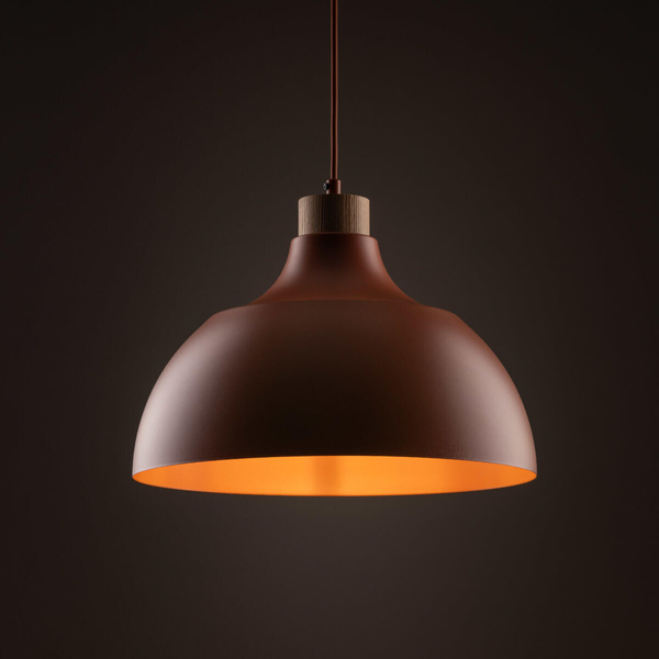 Wisząca lampa do jadalni Cap 6927 zwis nad stół kopuła drewniany ceglany