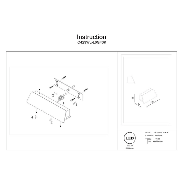 Ścienna lampa Trupp O429WL-L6GF3K Maytoni IP54 do ogrodu grafitowa
