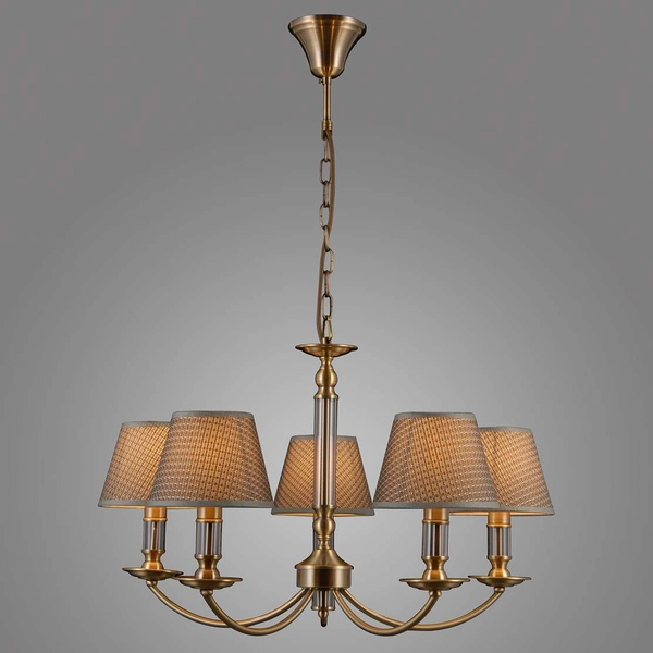 Żyrandol LAMPA wisząca ZANOBI PND-43272-5 Italux klasyczna OPRAWA abażurowa ZWIS na łańcuchu brąz antyczny szary