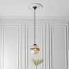 Kulista lampa wisząca Fargo 67044 Interiors Tiffany nad stół witraż beżowa czarna