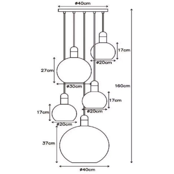 Szklana lampa wisząca Julius 34438/05/65 Lucide kaskada czarna złota