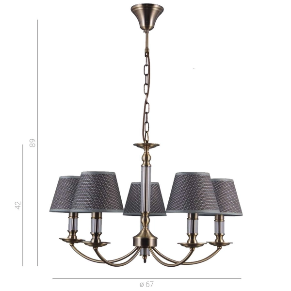 Żyrandol LAMPA wisząca ZANOBI PND-43272-5 Italux klasyczna OPRAWA abażurowa ZWIS na łańcuchu brąz antyczny szary